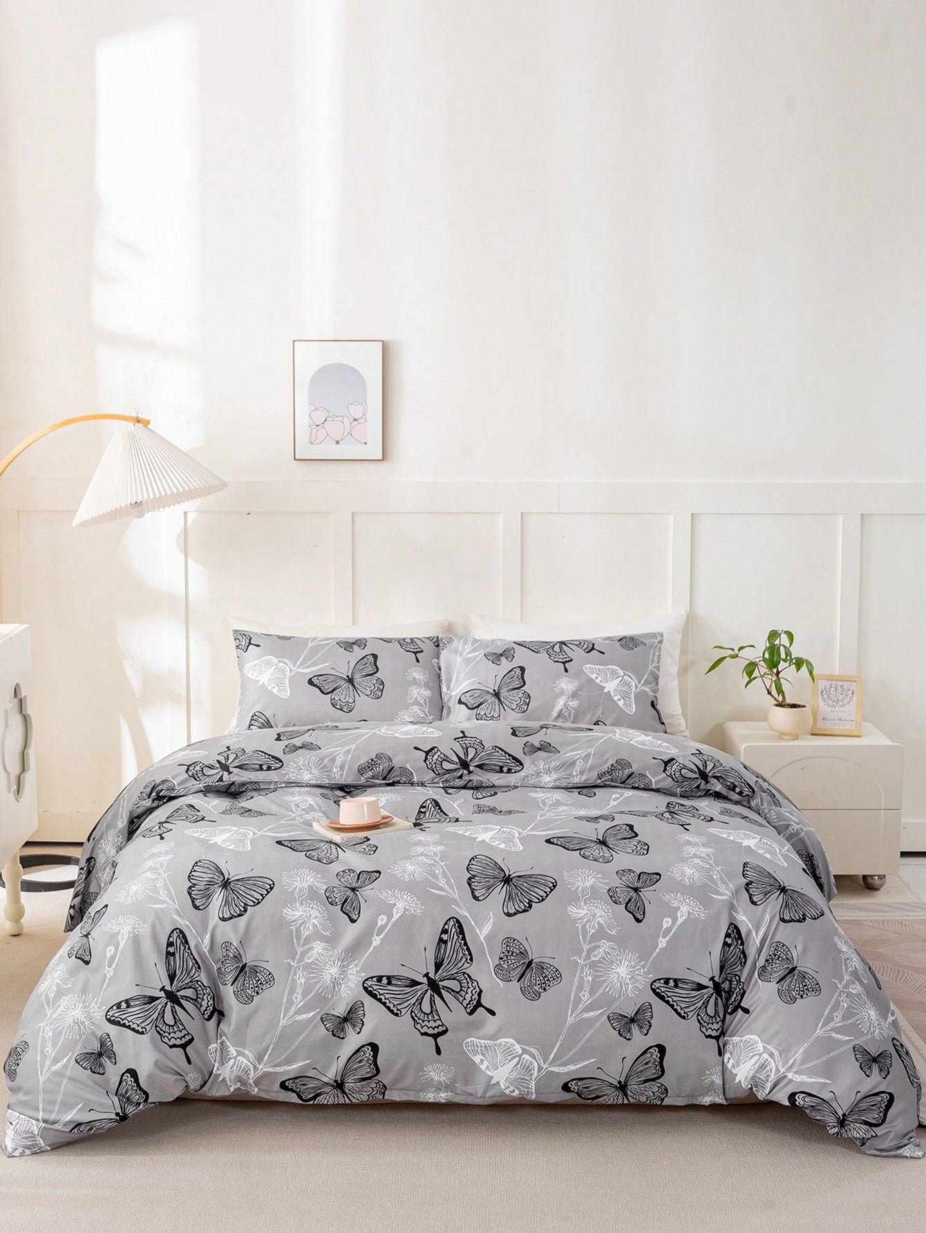 3pcs Butterfly Pattern Bedding Set (1 Duvet Cover And 2 Pillow Shams), Soft And Skin-Friendly, Suitable For All Seasons