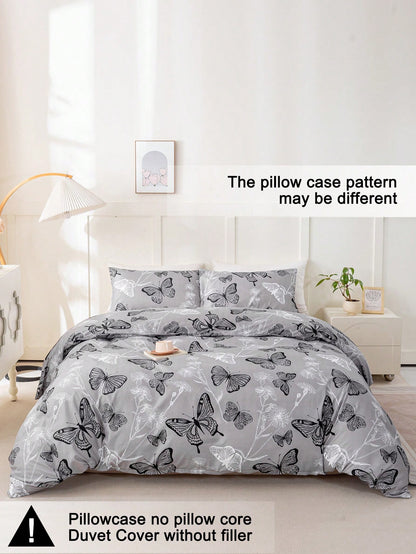 3pcs Butterfly Pattern Bedding Set (1 Duvet Cover And 2 Pillow Shams), Soft And Skin-Friendly, Suitable For All Seasons