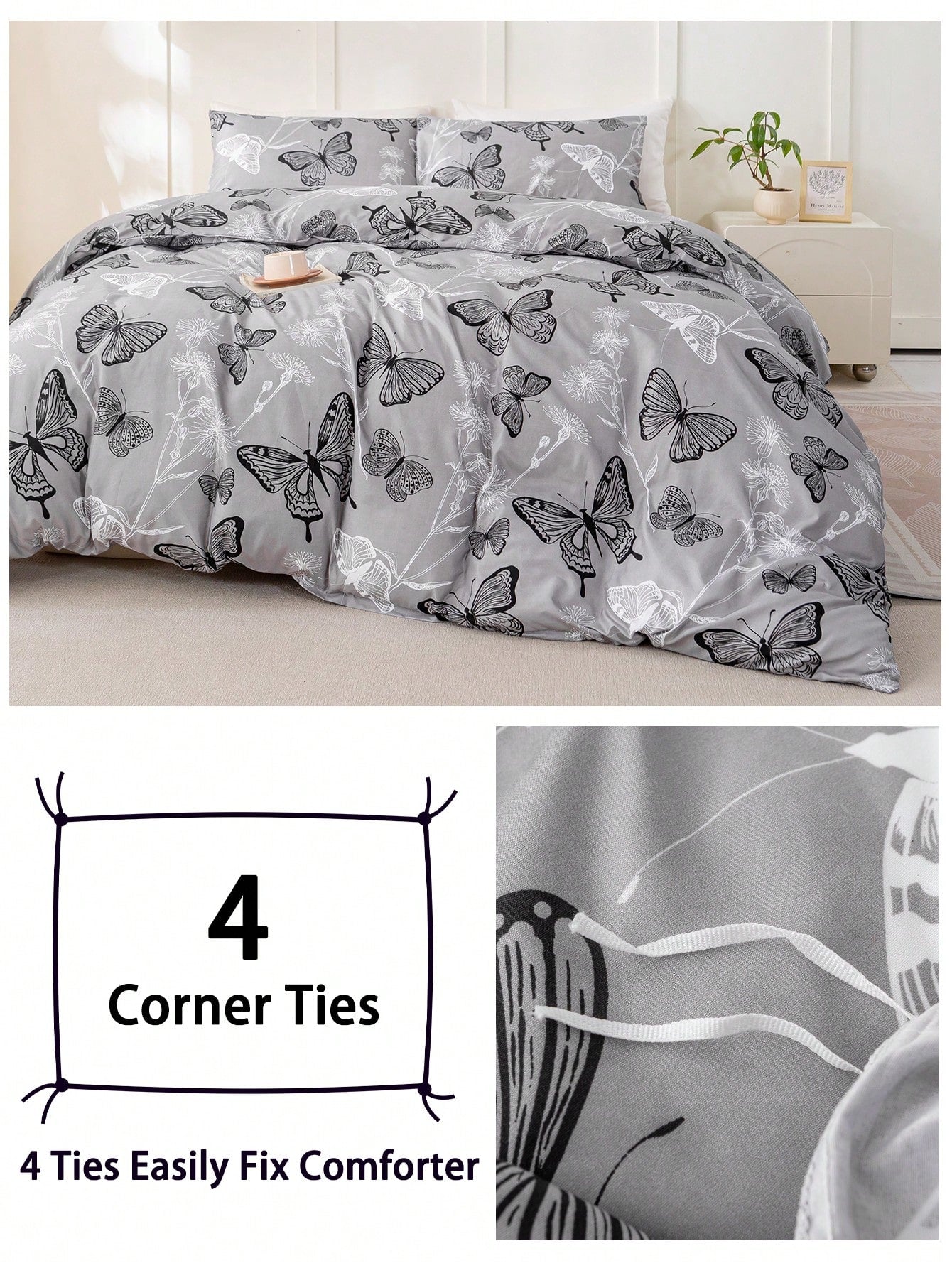 3pcs Butterfly Pattern Bedding Set (1 Duvet Cover And 2 Pillow Shams), Soft And Skin-Friendly, Suitable For All Seasons