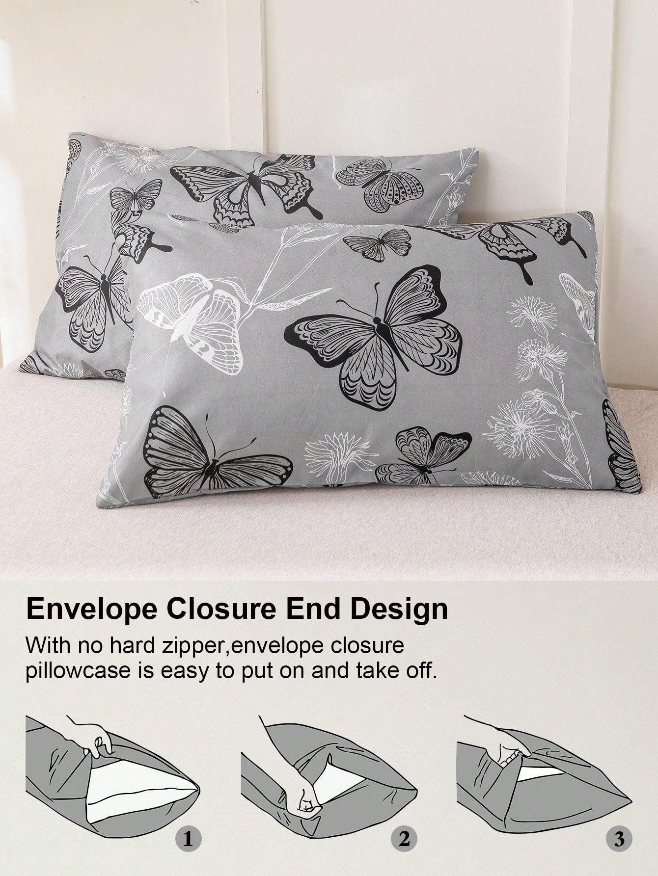 3pcs Butterfly Pattern Bedding Set (1 Duvet Cover And 2 Pillow Shams), Soft And Skin-Friendly, Suitable For All Seasons
