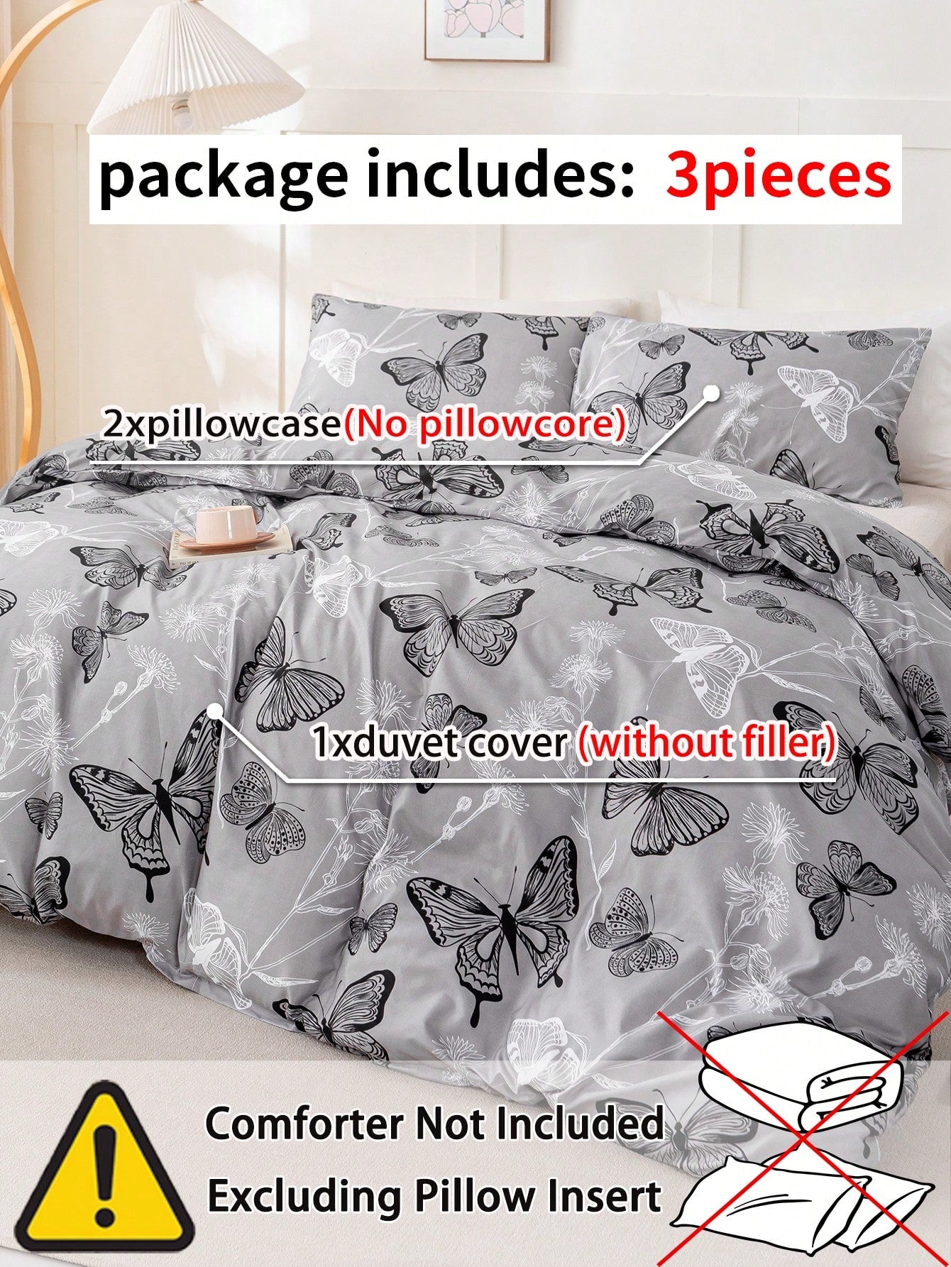 3pcs Butterfly Pattern Bedding Set (1 Duvet Cover And 2 Pillow Shams), Soft And Skin-Friendly, Suitable For All Seasons