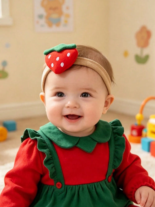 3pcs Cartoon Fabric Embroidered Fruit Baby Headbands, Cute 3D Apple & Strawberry Soft Comfortable Seamless Nylon Baby Hair Accessories (Excluding Display Card)