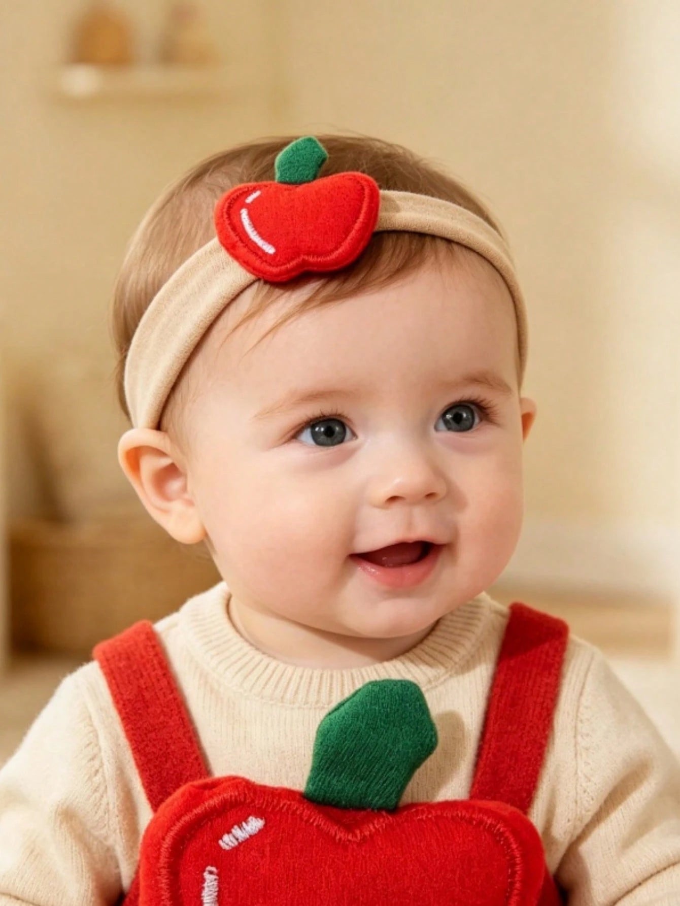 3pcs Cartoon Fabric Embroidered Fruit Baby Headbands, Cute 3D Apple & Strawberry Soft Comfortable Seamless Nylon Baby Hair Accessories (Excluding Display Card)