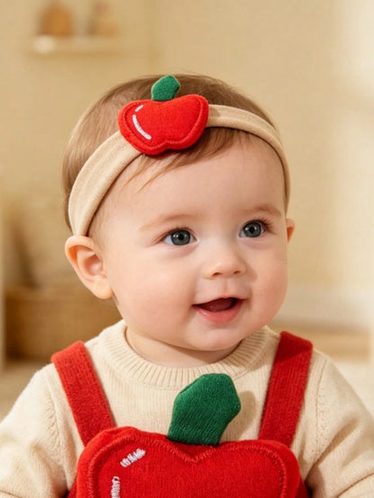 3pcs Cartoon Fabric Embroidered Fruit Baby Headbands, Cute 3D Apple & Strawberry Soft Comfortable Seamless Nylon Baby Hair Accessories (Excluding Display Card)