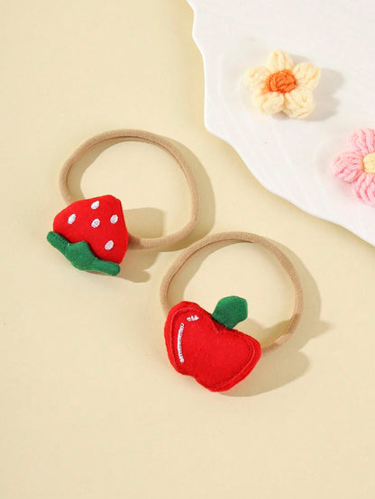 3pcs Cartoon Fabric Embroidered Fruit Baby Headbands, Cute 3D Apple & Strawberry Soft Comfortable Seamless Nylon Baby Hair Accessories (Excluding Display Card)