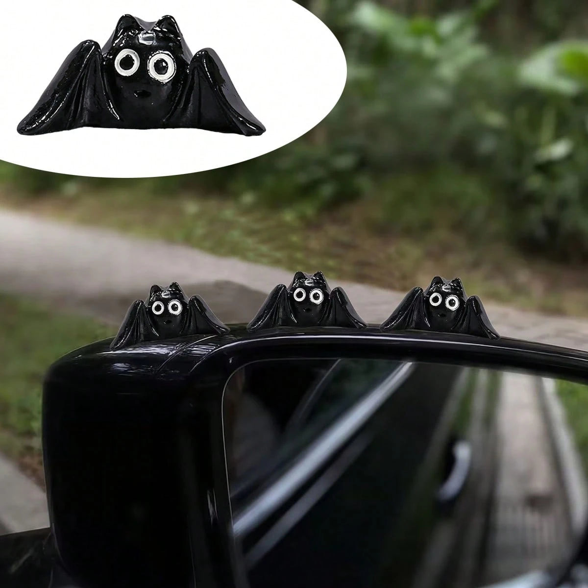 3pcs Cool Bat Car Rearview Mirror Decor, Cute Bat Dashboard Ornament, Halloween Car Interior Decoration, Bat Lover Gift, Mini Car Ornament