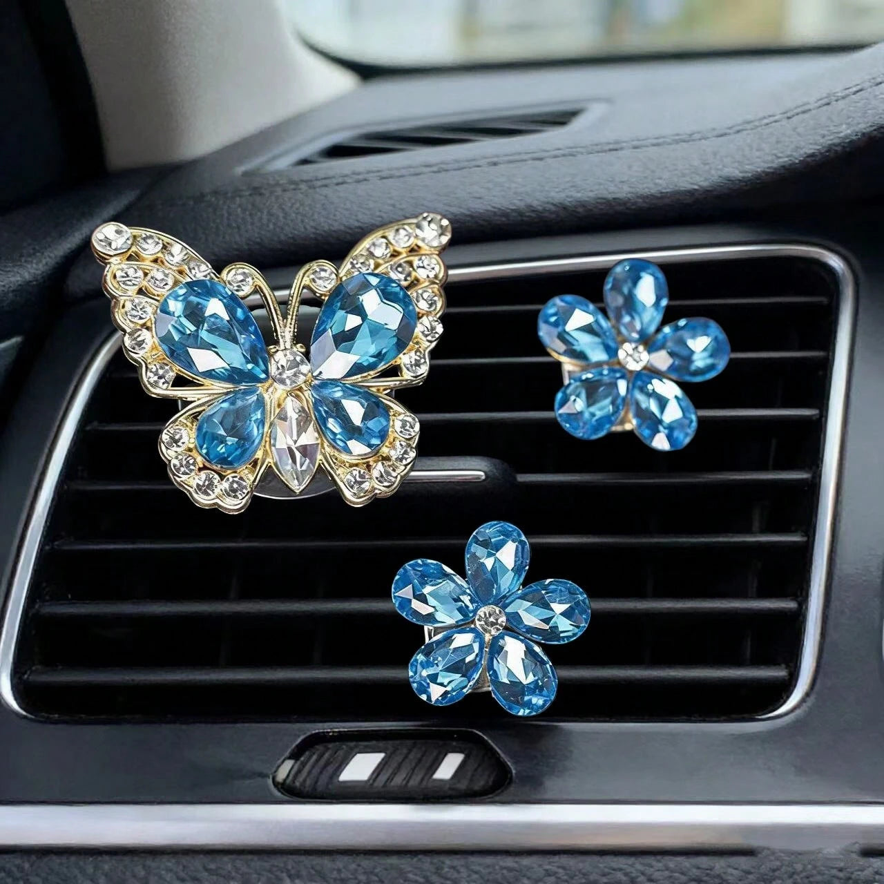 3pcs Crystal Butterfly Flower Car Air Vent Fragrance Clip, Car Interior Decor Fragrance Diffuser, Air Freshener Clip