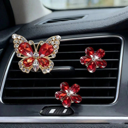 3pcs Crystal Butterfly Flower Car Air Vent Fragrance Clip, Car Interior Decor Fragrance Diffuser, Air Freshener Clip