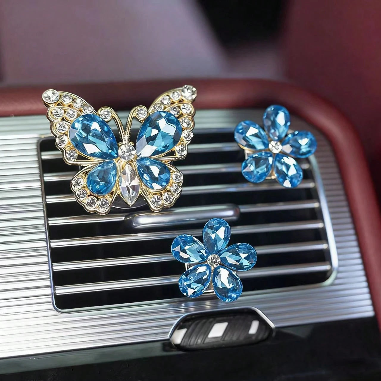 3pcs Crystal Butterfly Flower Car Air Vent Fragrance Clip, Car Interior Decor Fragrance Diffuser, Air Freshener Clip