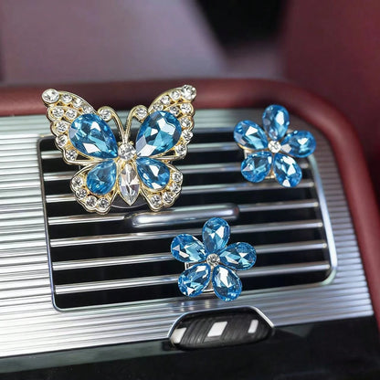 3pcs Crystal Butterfly Flower Car Air Vent Fragrance Clip, Car Interior Decor Fragrance Diffuser, Air Freshener Clip