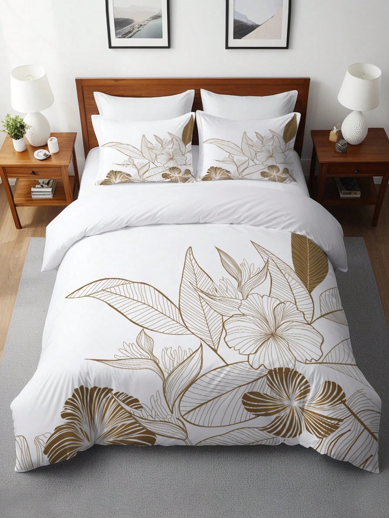3pcs Elegant Floral Print Duvet Cover Set (1 Duvet Cover + 2 Pillow Shams, Comforter Not Included), Soft & Comfortable White Bedding Set, Suitable For Bedroom And Guest Room Decor