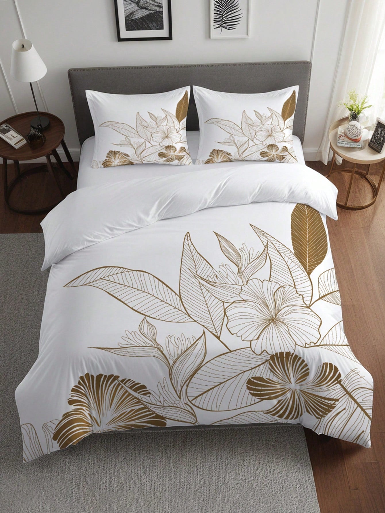 3pcs Elegant Floral Print Duvet Cover Set (1 Duvet Cover + 2 Pillow Shams, Comforter Not Included), Soft & Comfortable White Bedding Set, Suitable For Bedroom And Guest Room Decor