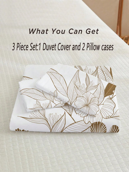 3pcs Elegant Floral Print Duvet Cover Set (1 Duvet Cover + 2 Pillow Shams, Comforter Not Included), Soft & Comfortable White Bedding Set, Suitable For Bedroom And Guest Room Decor