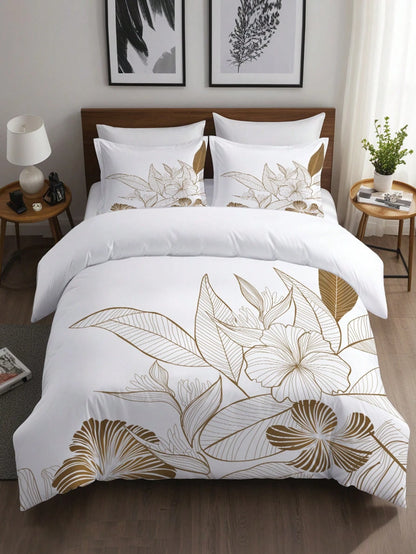 3pcs Elegant Floral Print Duvet Cover Set (1 Duvet Cover + 2 Pillow Shams, Comforter Not Included), Soft & Comfortable White Bedding Set, Suitable For Bedroom And Guest Room Decor