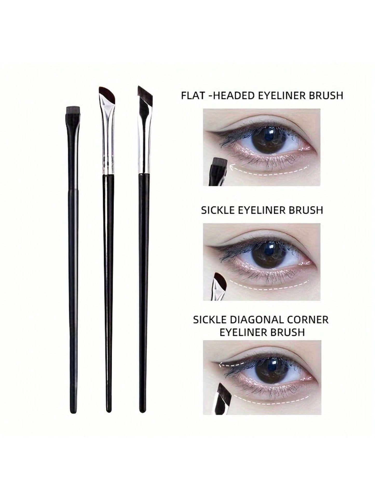 3pcs Fine Eyeliner & Eyeshadow Brushes Set, Crescent Blade Ultra-Thin Flat Angled Brush, Suitable For Silk Detail Eye Makeup Beauty Cosmetic Tool,Eyebrow Brush,Eyeshadow Brush,Spoolie,Spoolie Brush,Gi
