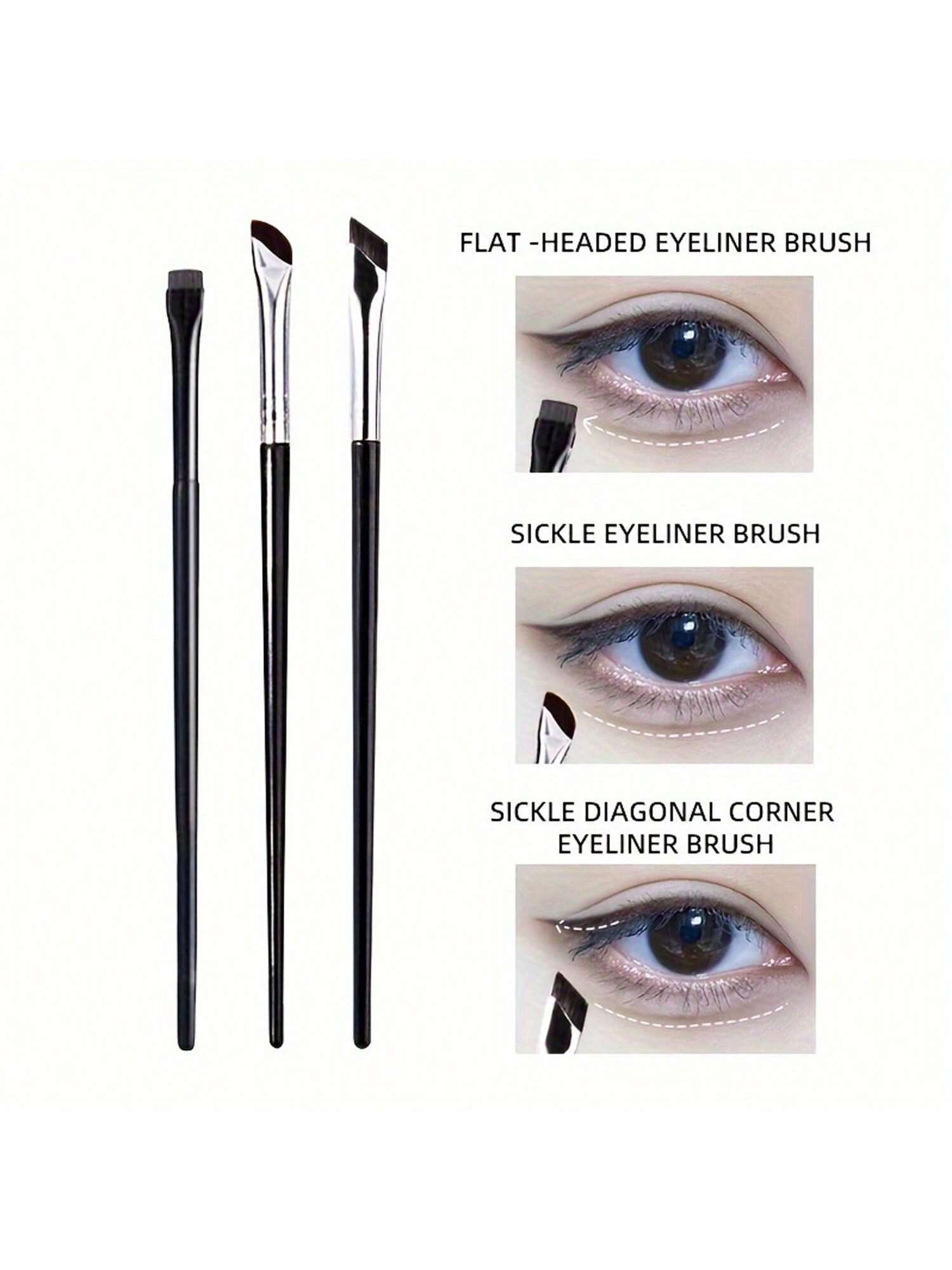 3pcs Fine Eyeliner & Eyeshadow Brushes Set, Crescent Blade Ultra-Thin Flat Angled Brush, Suitable For Silk Detail Eye Makeup Beauty Cosmetic Tool,Eyebrow Brush,Eyeshadow Brush,Spoolie,Spoolie Brush,Gi