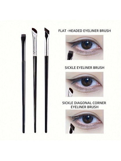 3pcs Fine Eyeliner & Eyeshadow Brushes Set, Crescent Blade Ultra-Thin Flat Angled Brush, Suitable For Silk Detail Eye Makeup Beauty Cosmetic Tool,Eyebrow Brush,Eyeshadow Brush,Spoolie,Spoolie Brush,Gi