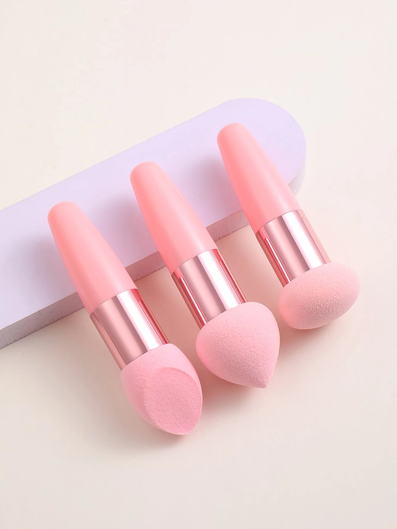 3Pcs Makeup Sponge Facial Foundation Sponge Professional Makeup Blending Sponge With Handle Beauty Sponge Blender Dry & Wet Use Makeup Sponges For Foundation,Makeup,Cheap,Room Decor,Vanity,Travel,Bedr