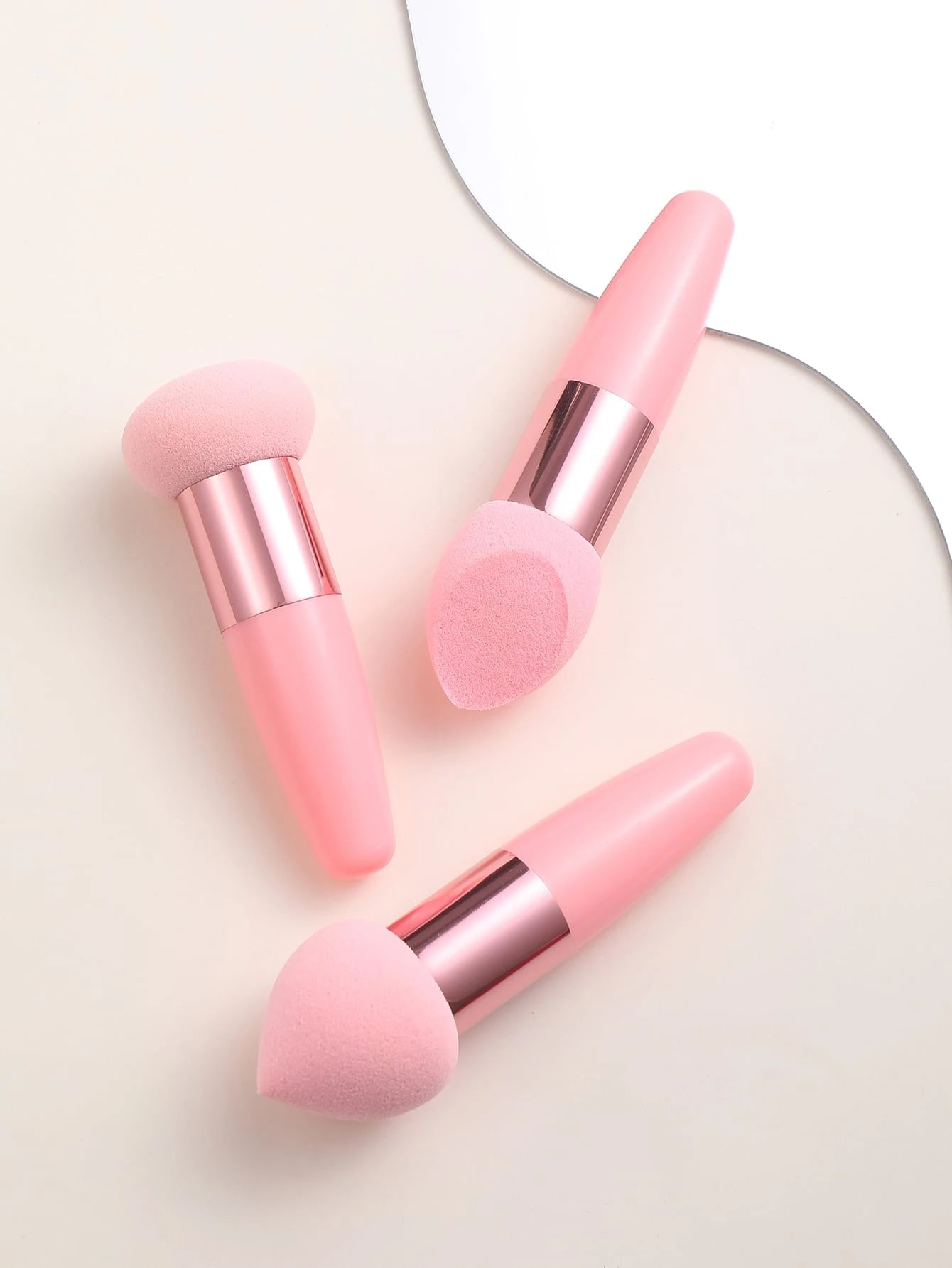 3Pcs Makeup Sponge Facial Foundation Sponge Professional Makeup Blending Sponge With Handle Beauty Sponge Blender Dry & Wet Use Makeup Sponges For Foundation,Makeup,Cheap,Room Decor,Vanity,Travel,Bedr