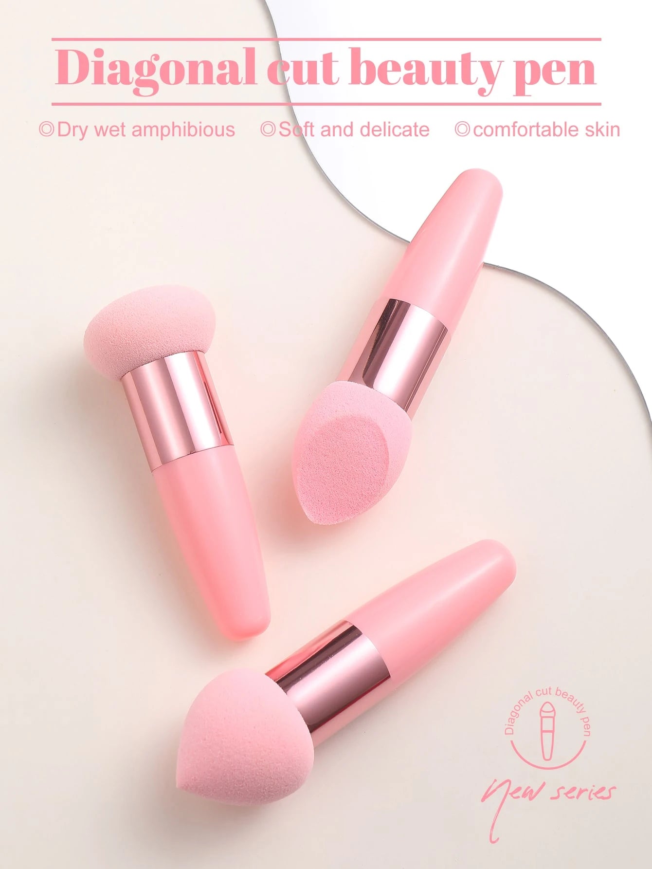 3Pcs Makeup Sponge Facial Foundation Sponge Professional Makeup Blending Sponge With Handle Beauty Sponge Blender Dry & Wet Use Makeup Sponges For Foundation,Makeup,Cheap,Room Decor,Vanity,Travel,Bedr