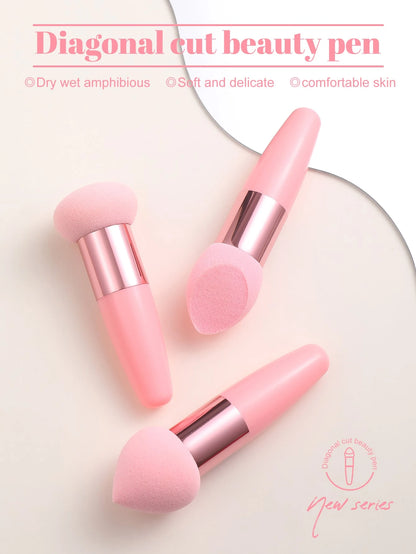 3Pcs Makeup Sponge Facial Foundation Sponge Professional Makeup Blending Sponge With Handle Beauty Sponge Blender Dry & Wet Use Makeup Sponges For Foundation,Makeup,Cheap,Room Decor,Vanity,Travel,Bedr
