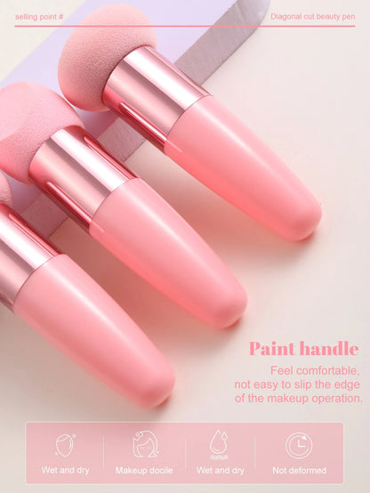 3Pcs Makeup Sponge Facial Foundation Sponge Professional Makeup Blending Sponge With Handle Beauty Sponge Blender Dry & Wet Use Makeup Sponges For Foundation,Makeup,Cheap,Room Decor,Vanity,Travel,Bedr