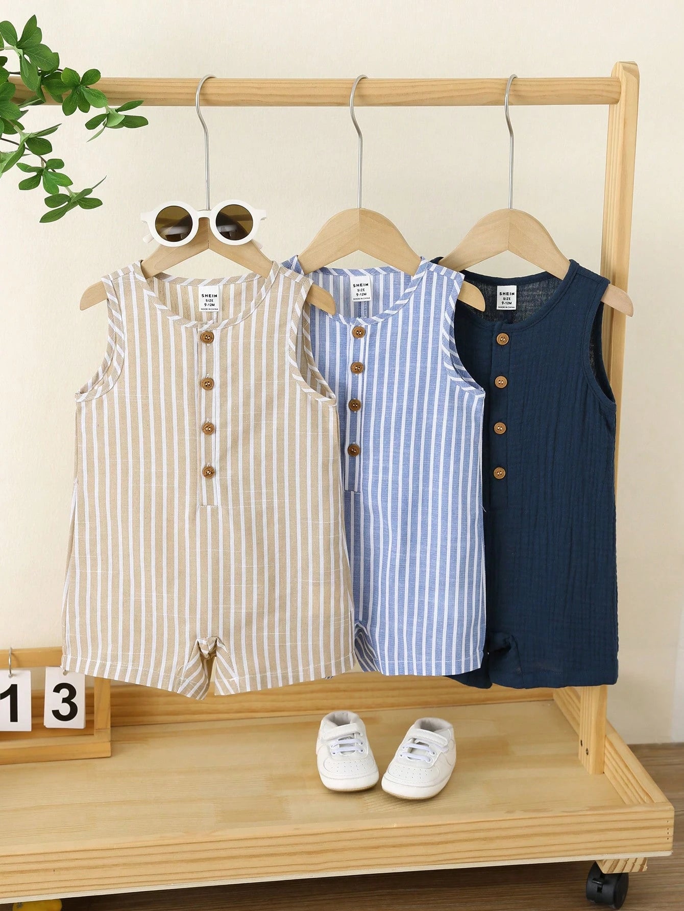 3pcs Newborn Baby Boy Baby Girl Summer Casual Striped Crinkle Fabric Romper Set, Basic Multi-Piece Set, Cute Striped Romper