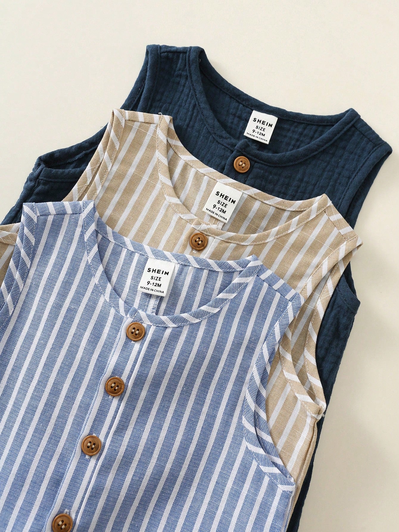 3pcs Newborn Baby Boy Baby Girl Summer Casual Striped Crinkle Fabric Romper Set, Basic Multi-Piece Set, Cute Striped Romper