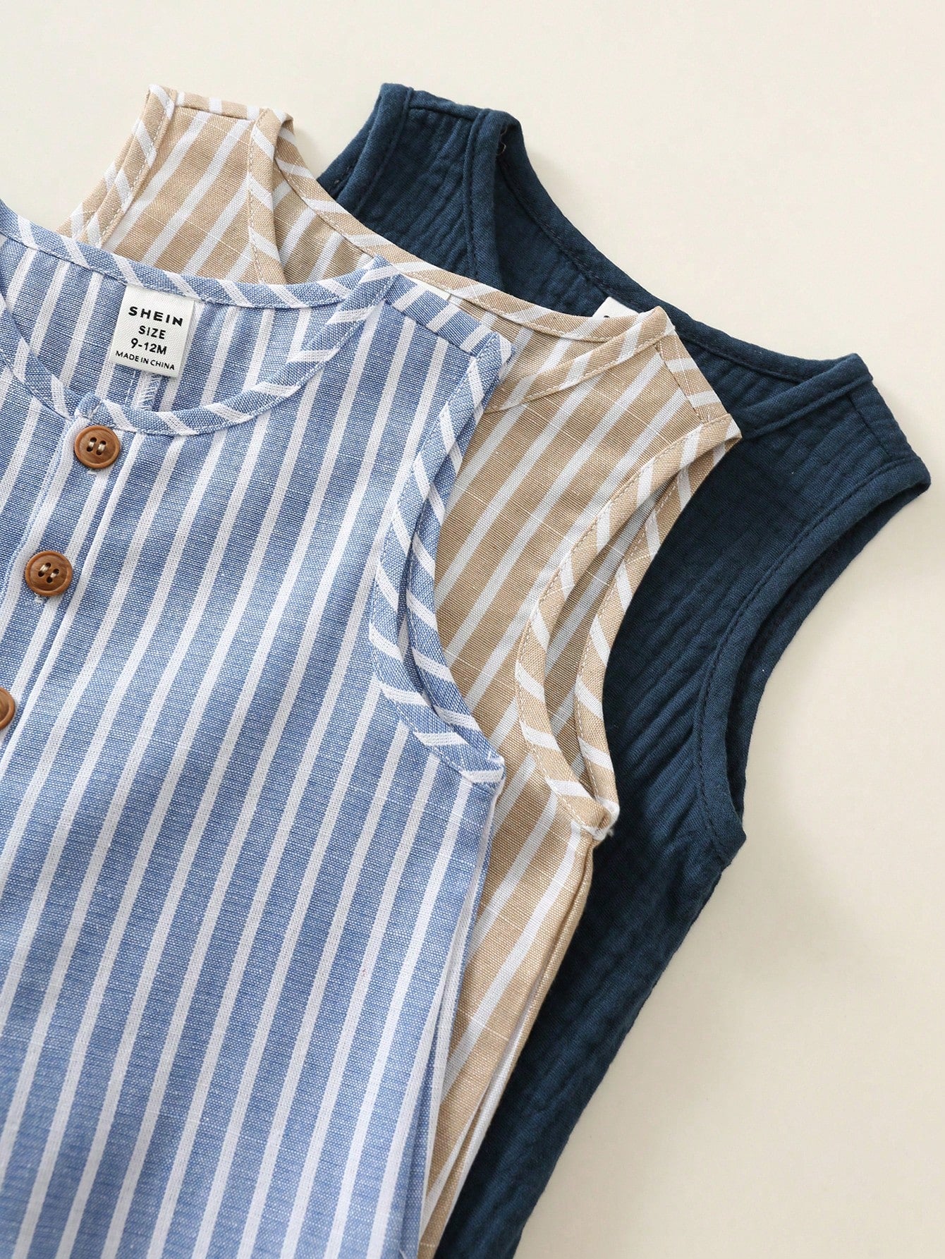 3pcs Newborn Baby Boy Baby Girl Summer Casual Striped Crinkle Fabric Romper Set, Basic Multi-Piece Set, Cute Striped Romper