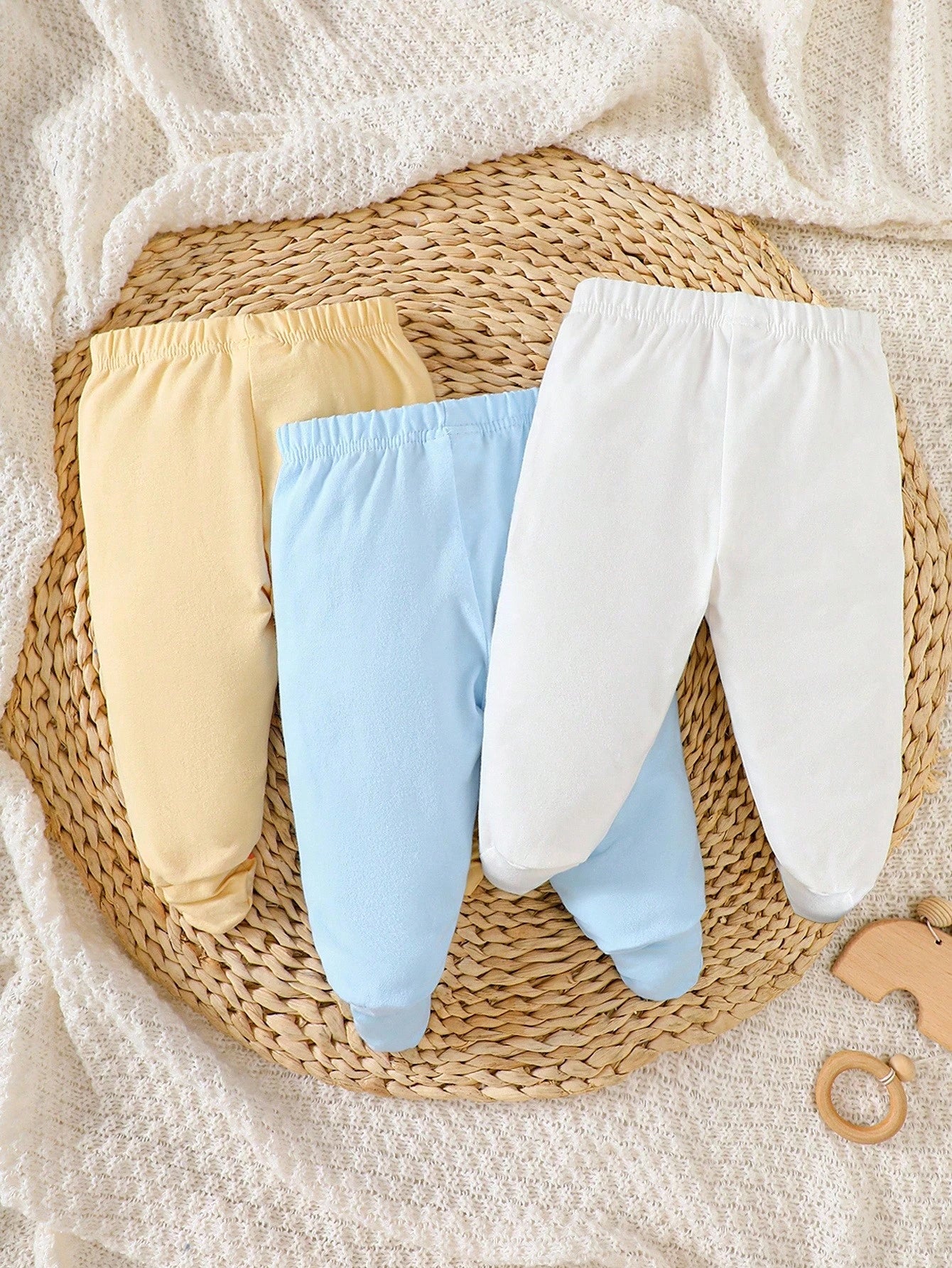 3pcs Newborn Baby Casual Cute Yellow Bear, Pink Kitty, White Rabbit Footless Pants, Cotton Baby Clothes Outfit Fall Winter