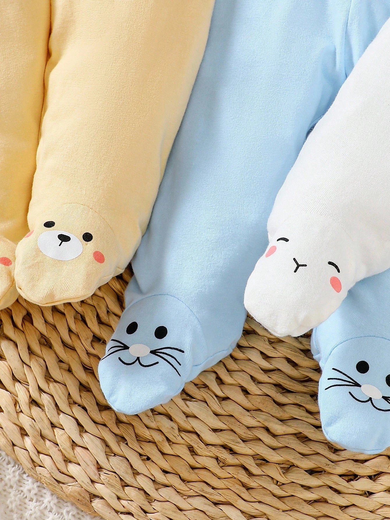 3pcs Newborn Baby Casual Cute Yellow Bear, Pink Kitty, White Rabbit Footless Pants, Cotton Baby Clothes Outfit Fall Winter