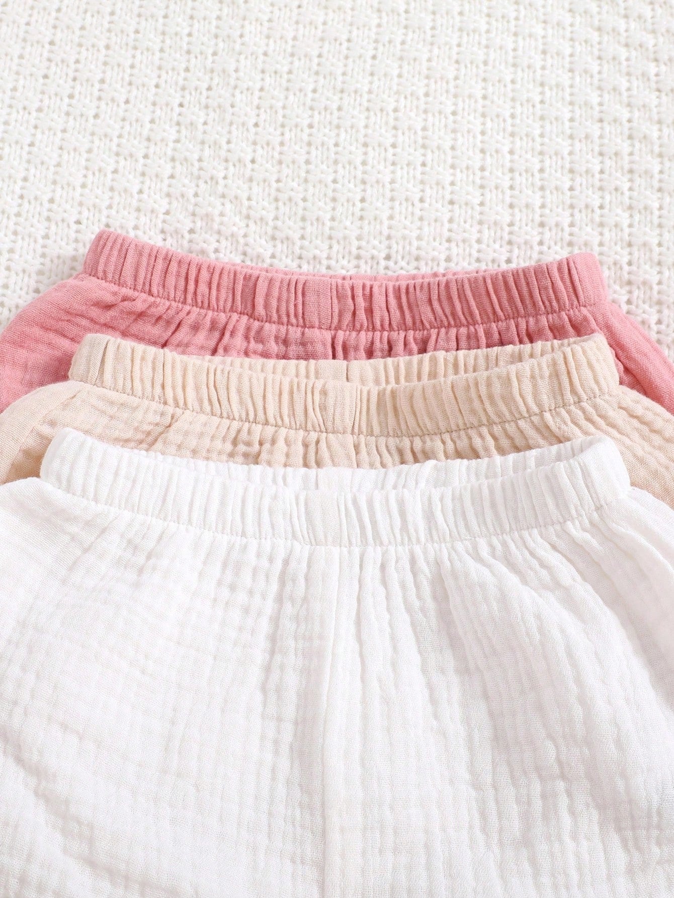 3pcs Newborn Baby Girl Casual Solid Color Elastic Waist Shorts Set