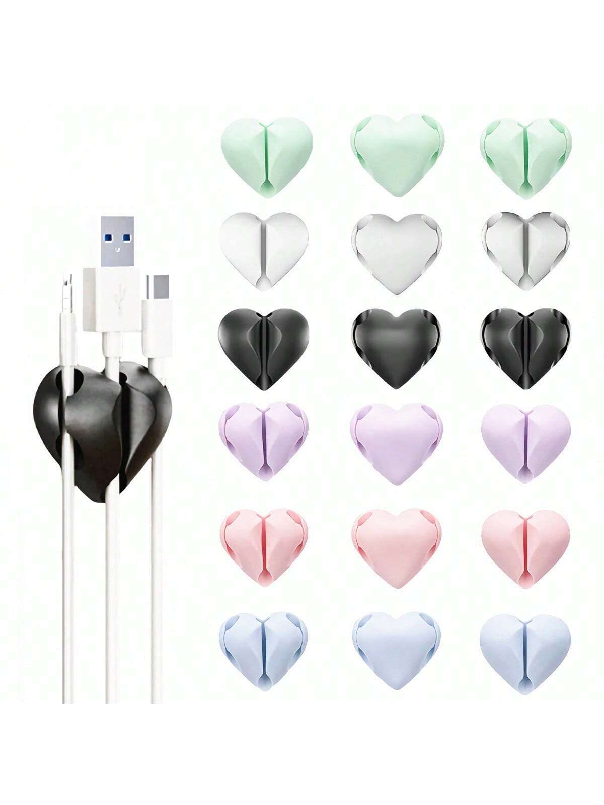 3PCS/Pack Unique Heart Shaped Cable Holder Multifunctional Adhesive Cabel Organizer Cable Tie Clip Cable Securing Clip Headphones Cable Clips Lovely Heart-Shaped Car Cable Holder Car Charger Line Cl