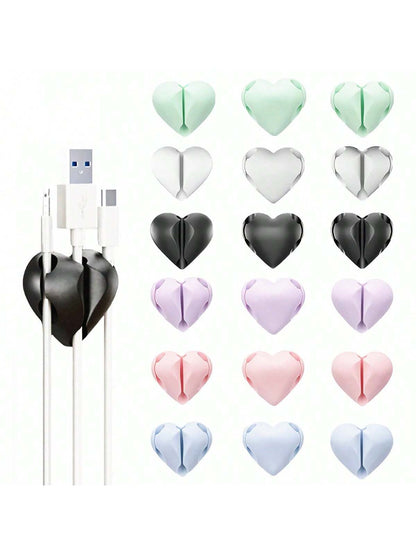 3PCS/Pack Unique Heart Shaped Cable Holder Multifunctional Adhesive Cabel Organizer Cable Tie Clip Cable Securing Clip Headphones Cable Clips Lovely Heart-Shaped Car Cable Holder Car Charger Line Cl