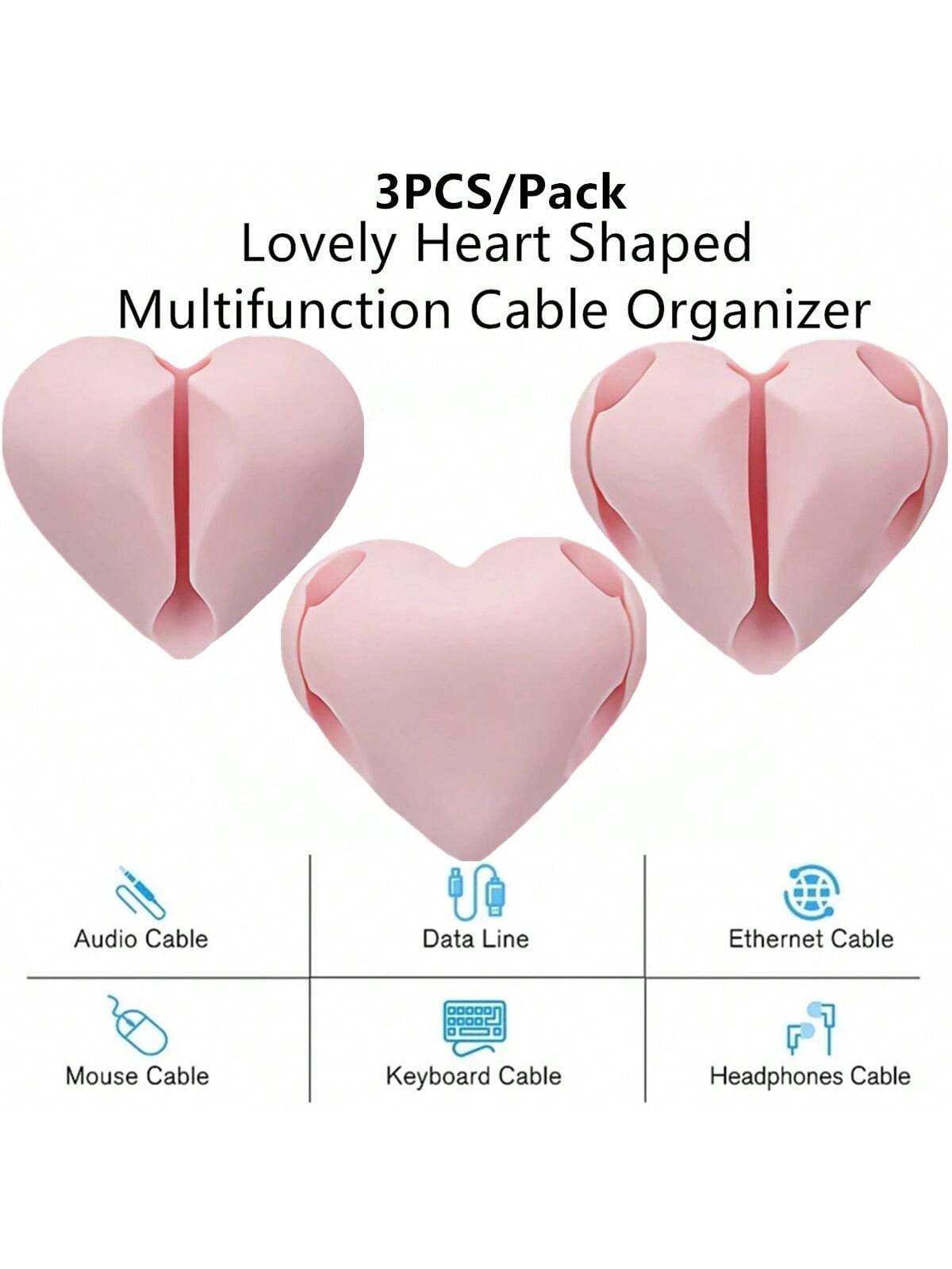 3PCS/Pack Unique Heart Shaped Cable Holder Multifunctional Adhesive Cabel Organizer Cable Tie Clip Cable Securing Clip Headphones Cable Clips Lovely Heart-Shaped Car Cable Holder Car Charger Line Cl