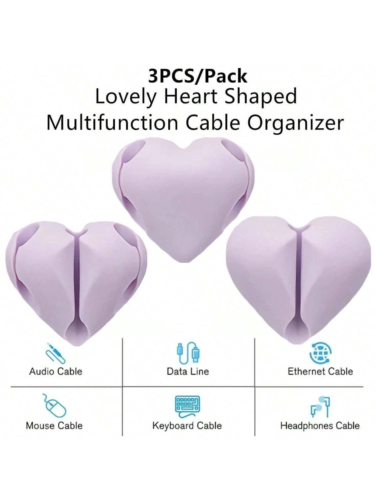 3PCS/Pack Unique Heart Shaped Cable Holder Multifunctional Adhesive Cabel Organizer Cable Tie Clip Cable Securing Clip Headphones Cable Clips Lovely Heart-Shaped Car Cable Holder Car Charger Line Cl