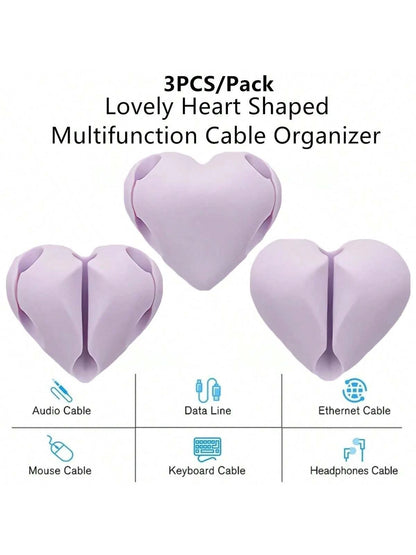 3PCS/Pack Unique Heart Shaped Cable Holder Multifunctional Adhesive Cabel Organizer Cable Tie Clip Cable Securing Clip Headphones Cable Clips Lovely Heart-Shaped Car Cable Holder Car Charger Line Cl