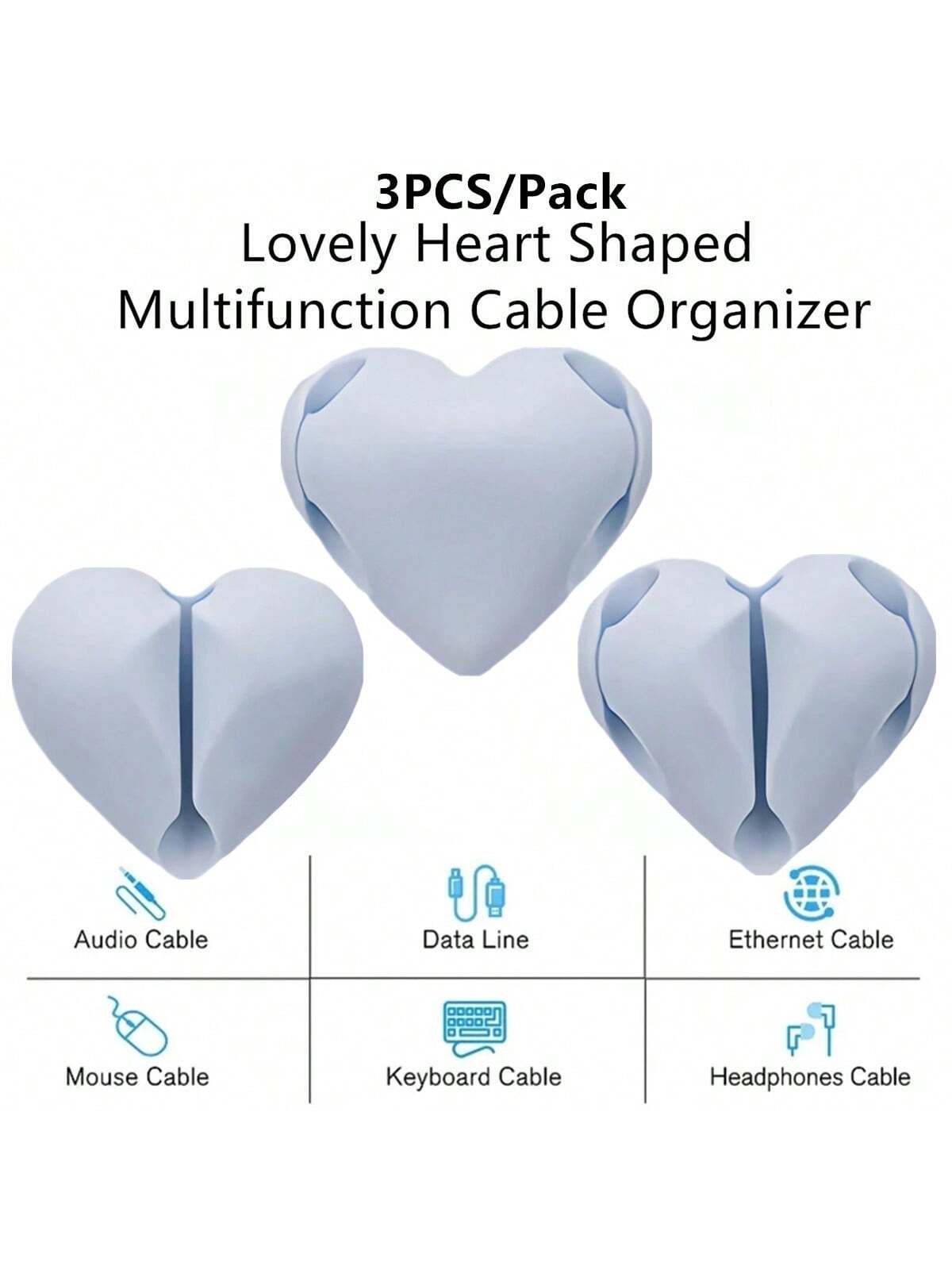 3PCS/Pack Unique Heart Shaped Cable Holder Multifunctional Adhesive Cabel Organizer Cable Tie Clip Cable Securing Clip Headphones Cable Clips Lovely Heart-Shaped Car Cable Holder Car Charger Line Cl