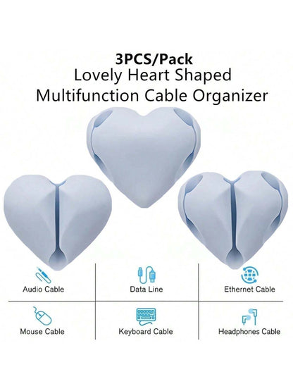3PCS/Pack Unique Heart Shaped Cable Holder Multifunctional Adhesive Cabel Organizer Cable Tie Clip Cable Securing Clip Headphones Cable Clips Lovely Heart-Shaped Car Cable Holder Car Charger Line Cl