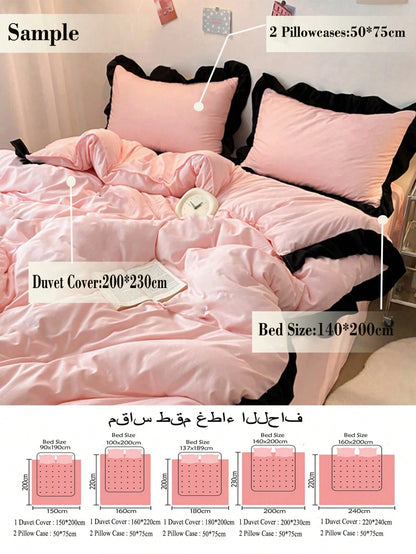 3pcs Pink Lace Bedding Set, 1 Duvet Cover And 2 Pillowcases, Dorm Bedding For Boys And Girls, Minimalist Fashion Home Decor, Soft And Comfortable Bedroom Bedding, Fashion Set, Machine Washable, No Fil