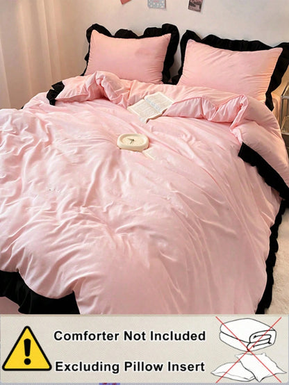 3pcs Pink Lace Bedding Set, 1 Duvet Cover And 2 Pillowcases, Dorm Bedding For Boys And Girls, Minimalist Fashion Home Decor, Soft And Comfortable Bedroom Bedding, Fashion Set, Machine Washable, No Fil