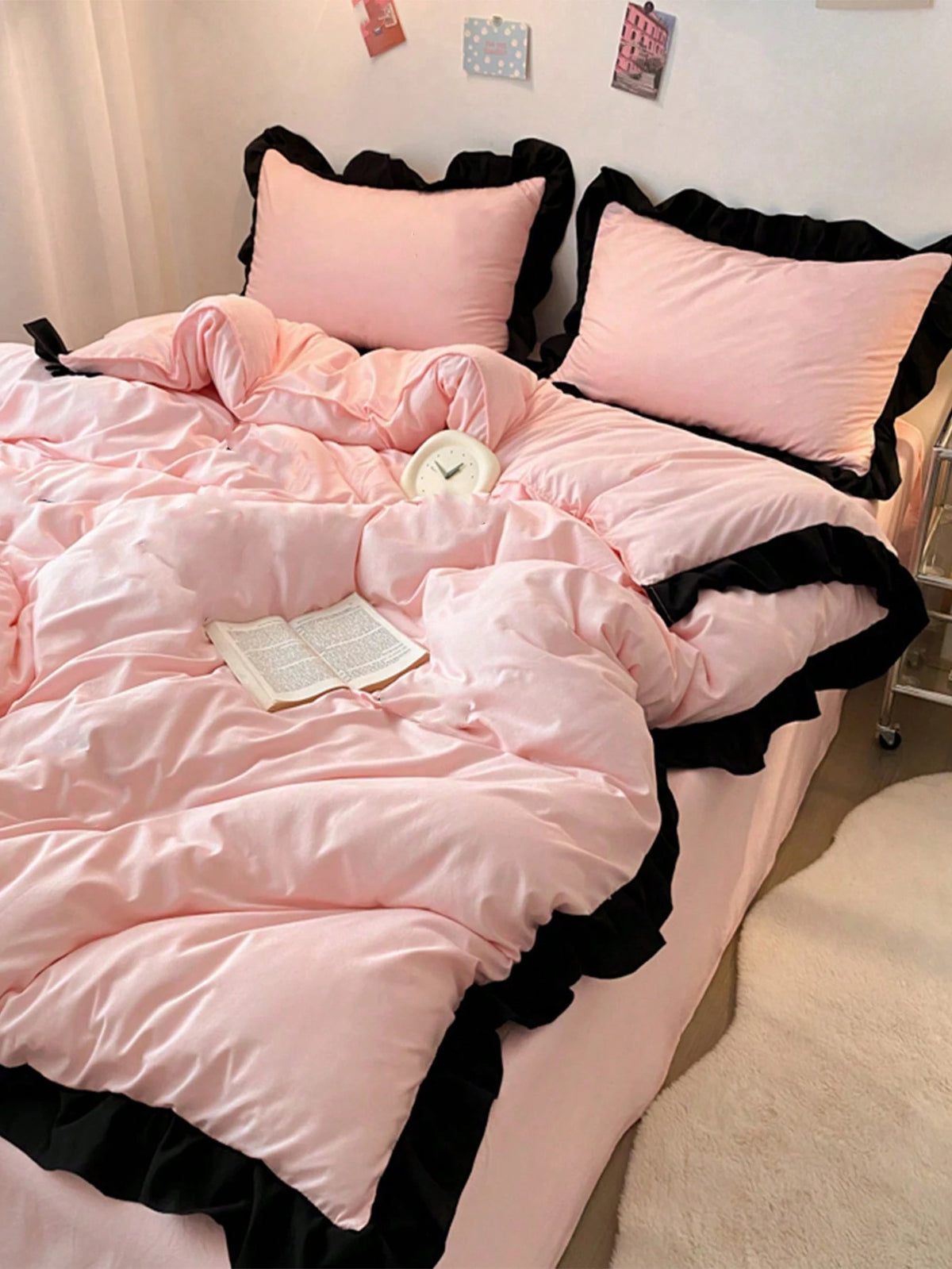 3pcs Pink Lace Bedding Set, 1 Duvet Cover And 2 Pillowcases, Dorm Bedding For Boys And Girls, Minimalist Fashion Home Decor, Soft And Comfortable Bedroom Bedding, Fashion Set, Machine Washable, No Fil