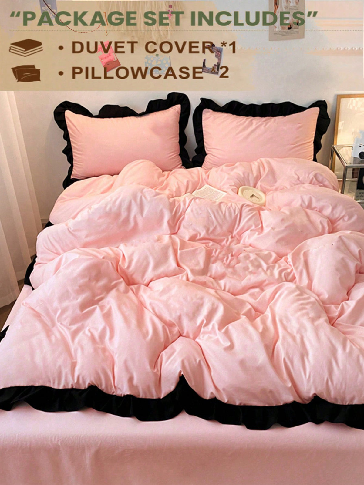 3pcs Pink Lace Bedding Set, 1 Duvet Cover And 2 Pillowcases, Dorm Bedding For Boys And Girls, Minimalist Fashion Home Decor, Soft And Comfortable Bedroom Bedding, Fashion Set, Machine Washable, No Fil