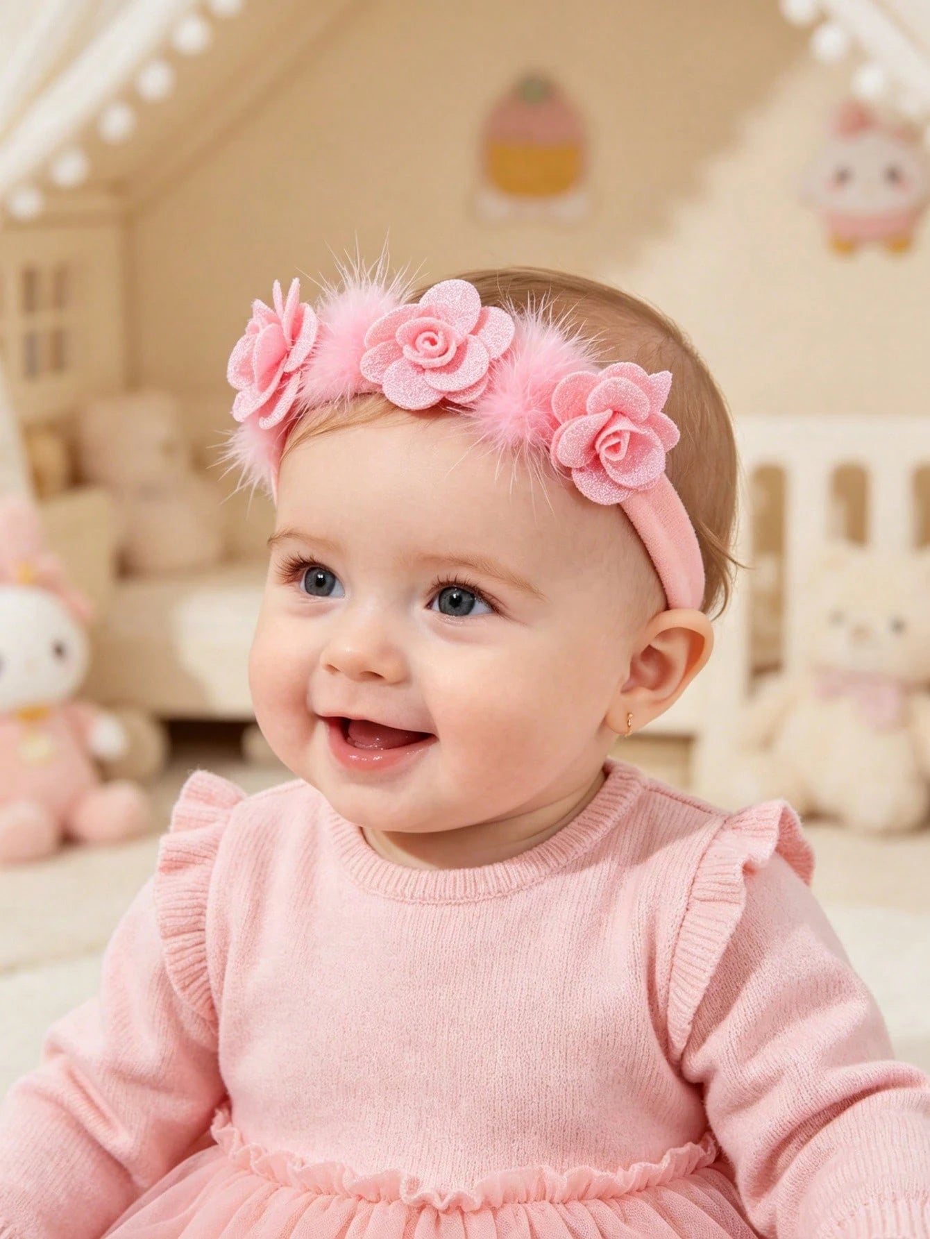 3pcs/Set Baby Girl Super Soft Elastic Nylon Flower Headbands, Suitable For Newborn And Infant Photography, Perfect For Valentine's Day (Paper Card Not Included, For Display Only)