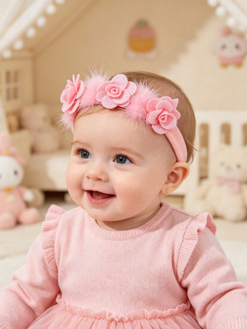 3pcs/Set Baby Girl Super Soft Elastic Nylon Flower Headbands, Suitable For Newborn And Infant Photography, Perfect For Valentine's Day (Paper Card Not Included, For Display Only)