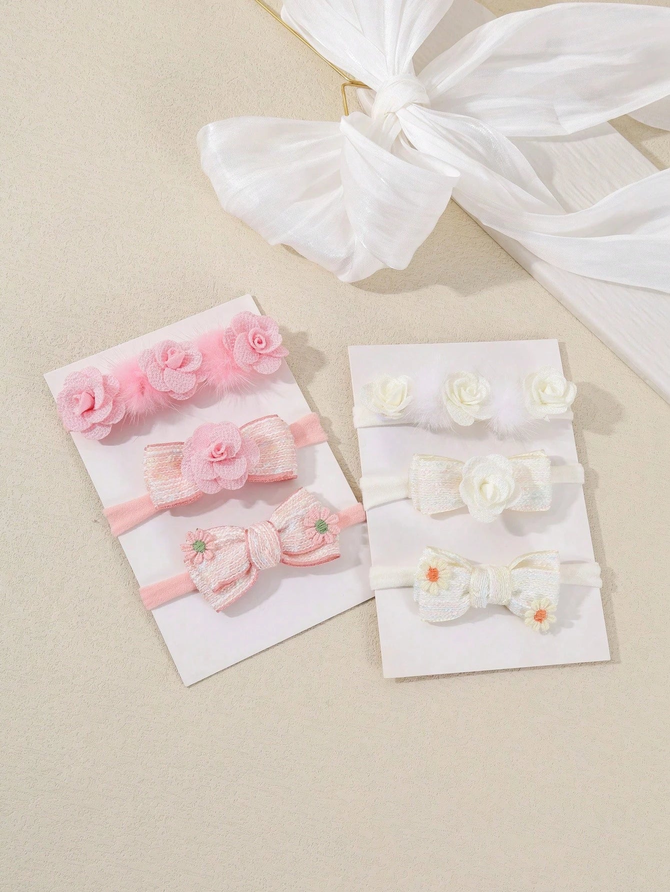 3pcs/Set Baby Girl Super Soft Elastic Nylon Flower Headbands, Suitable For Newborn And Infant Photography, Perfect For Valentine's Day (Paper Card Not Included, For Display Only)