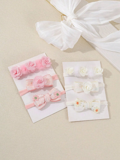 3pcs/Set Baby Girl Super Soft Elastic Nylon Flower Headbands, Suitable For Newborn And Infant Photography, Perfect For Valentine's Day (Paper Card Not Included, For Display Only)