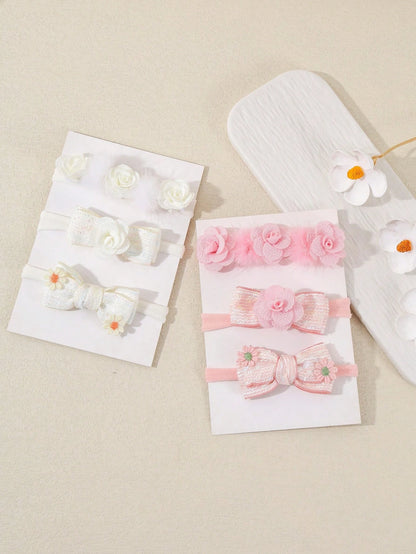 3pcs/Set Baby Girl Super Soft Elastic Nylon Flower Headbands, Suitable For Newborn And Infant Photography, Perfect For Valentine's Day (Paper Card Not Included, For Display Only)