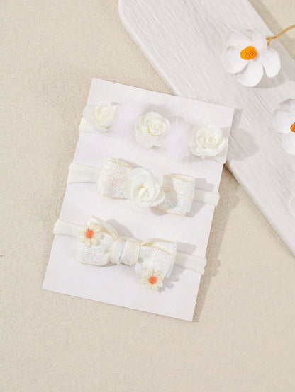 3pcs/Set Baby Girl Super Soft Elastic Nylon Flower Headbands, Suitable For Newborn And Infant Photography, Perfect For Valentine's Day (Paper Card Not Included, For Display Only)