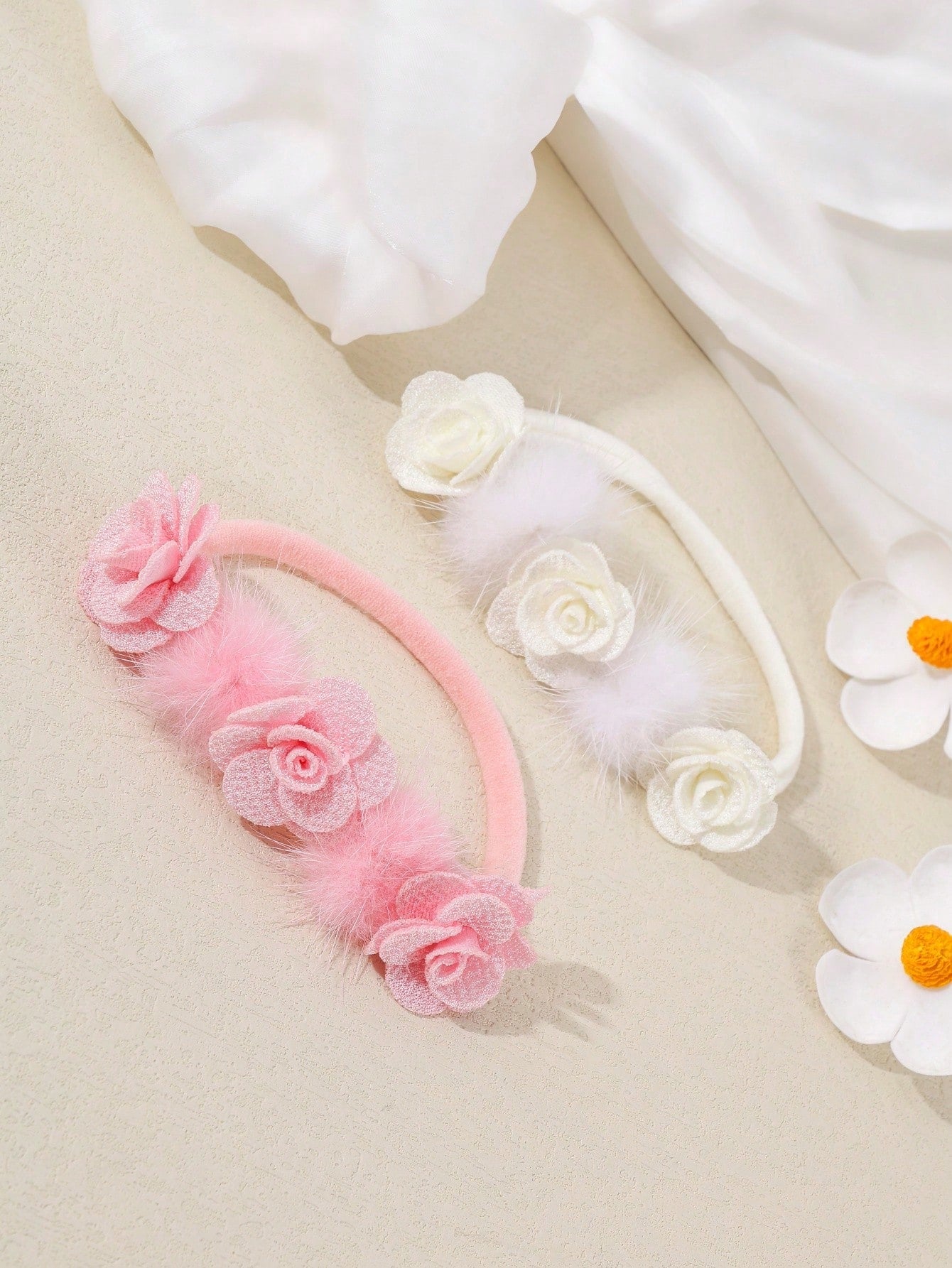 3pcs/Set Baby Girl Super Soft Elastic Nylon Flower Headbands, Suitable For Newborn And Infant Photography, Perfect For Valentine's Day (Paper Card Not Included, For Display Only)